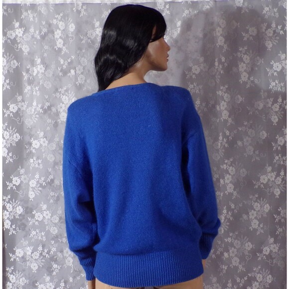 80s Cocktail Sweater Vintage 1980s Blue & Black New Wave Retro Angora Size Large - Picture 6 of 7